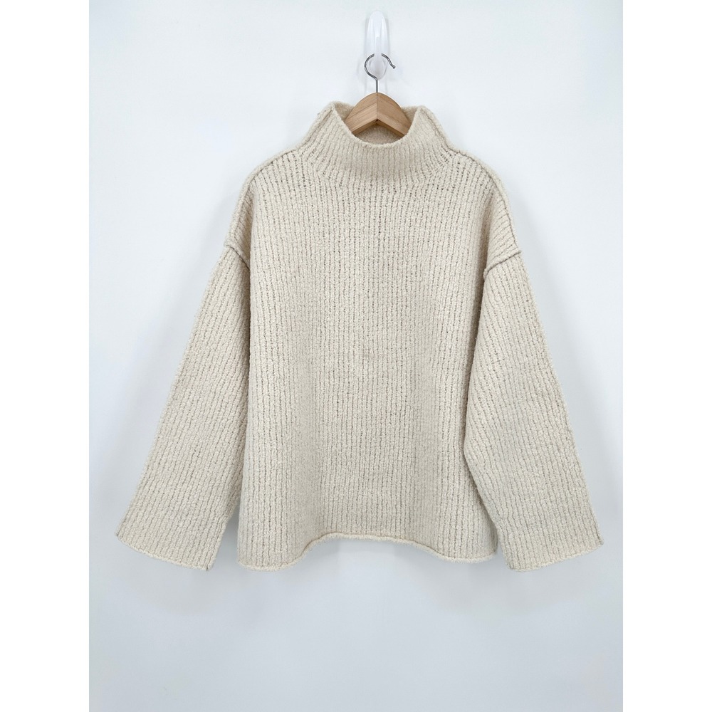 Lauren Manoogian Raw Turtleneck Sweater Cream Merino Wool Oversized Boxy‎ Size 1 - Picture 2 of 9